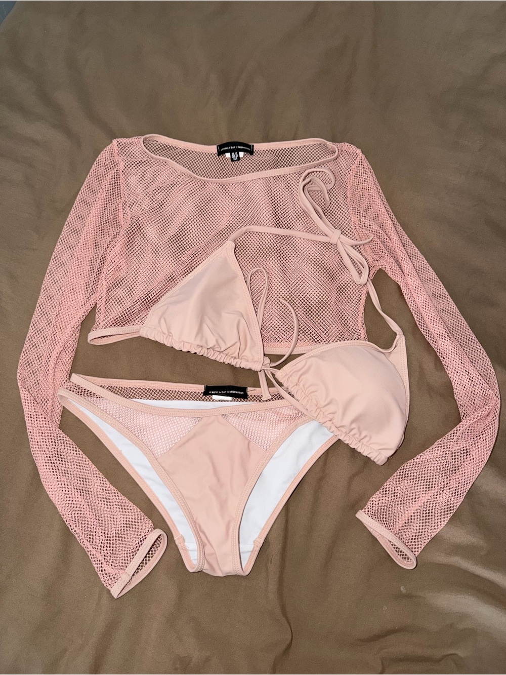 Missguided Pale Pink Mesh Triangle Bikini Set